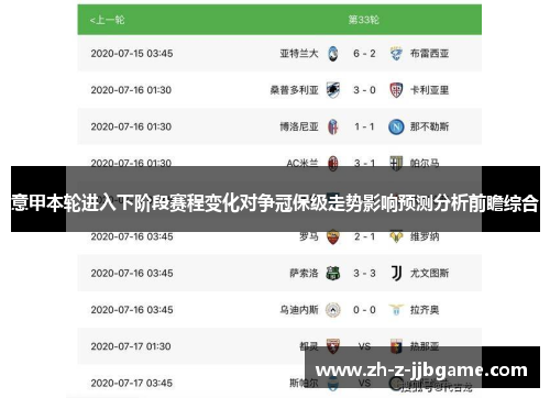 意甲本轮进入下阶段赛程变化对争冠保级走势影响预测分析前瞻综合